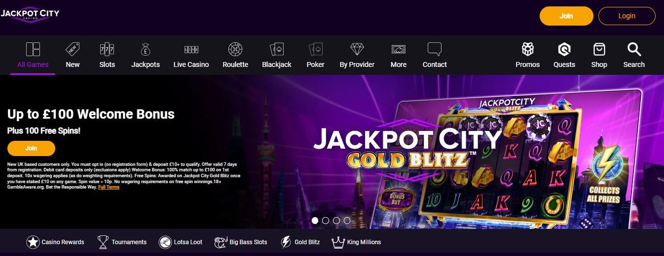 Join JackpotCity and receive hundred pounds welcome bonus